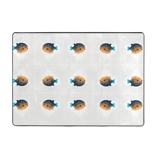 WHJWZY Carpet Flanell-Teppich für Wohnzimmer, Büro und mehr, Pixel-Kugelfischbild, 203,2 x 147,3 cm WHJWZY Carpet Flanell-Teppich für Wohnzimmer, Büro und mehr, Pixel-Kugelfischbild, 203,2 x 147,3 cm von WHJWZY