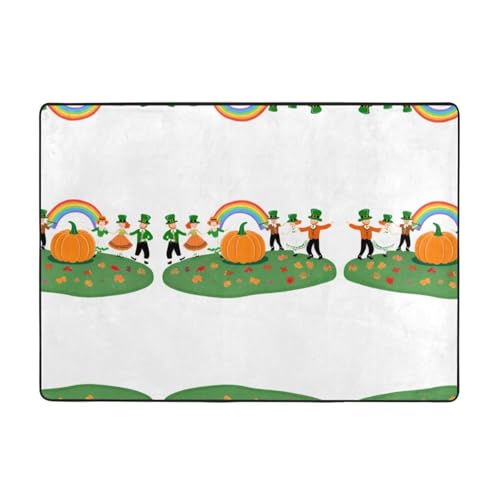 WHJWZY Carpet Flanell-Teppich für Wohnzimmer, Büro und mehr, Regenbogenmuster trifft St. Patrick-Muster, 203,2 x 147,3 cm von WHJWZY