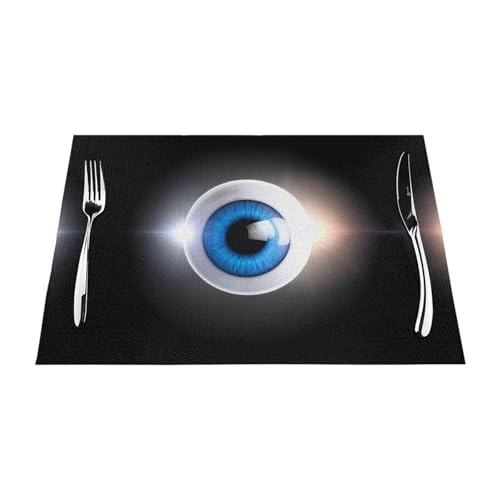 WHJWZY Gewebtes Tischset, 45,7 x 30,5 cm, hitzebeständig, rutschfest, waschbar, blaues Horror-Augapfel-Muster, 6 Stück von WHJWZY