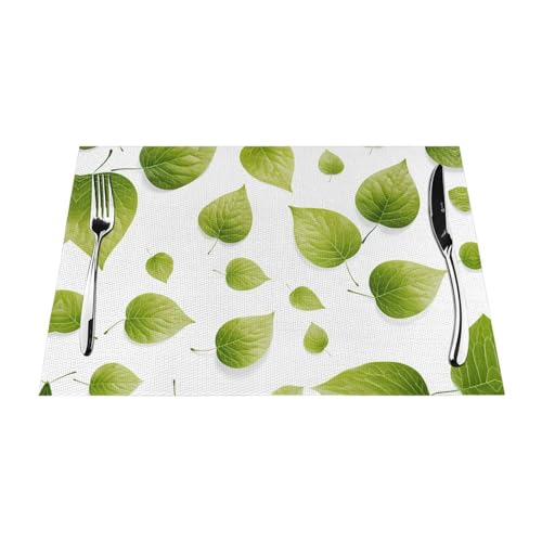 WHJWZY Gewebtes Tischset, 45,7 x 30,5 cm, hitzebeständig, rutschfest, waschbar, frisches Blattmuster, 4 Stück von WHJWZY