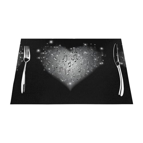 WHJWZY Gewebtes Tischset, 45,7 x 30,5 cm, hitzebeständig, rutschfest, waschbar, mit Musiknoten-Muster, 6 Stück von WHJWZY