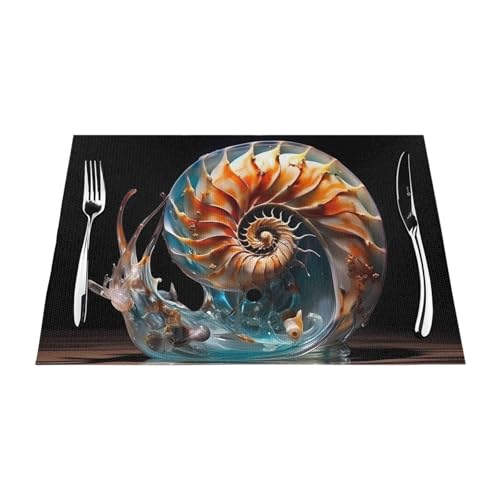 WHJWZY Gewebtes Tischset, 45,7 x 30,5 cm, hitzebeständig, rutschfest, waschbar, wunderschönes Muschelmuster, 6 Stück von WHJWZY
