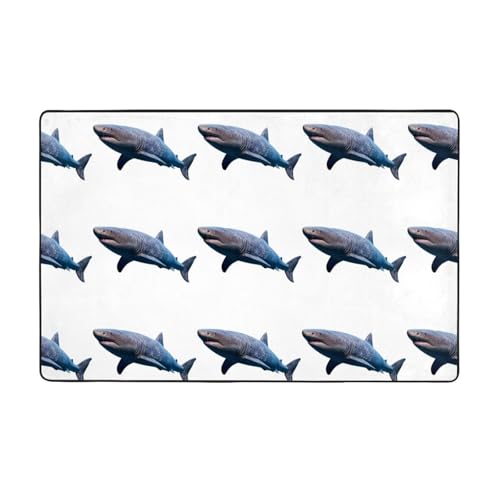 WHJWZY Teppich, 152,4 x 99,1 cm, Flanell-Teppich für Wohnzimmer, Büro und mehr, Hai-Schwimmmuster von WHJWZY