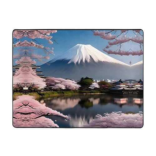 WHJWZY Teppich, Flanell-Teppich für Wohnzimmer, Büro und mehr, 160 x 121,9 cm, Motiv: Fuji im frühen Frühling von WHJWZY