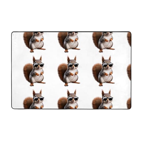WHJWZY Teppich, Flanell-Teppich für Wohnzimmer, Büro und mehr, Eichhörnchen mit Brille, 152,4 x 99,1 cm WHJWZY Teppich, Flanell-Teppich für Wohnzimmer, Büro und mehr, Eichhörnchen mit Brille, 152,4 x 99,1 cm von WHJWZY
