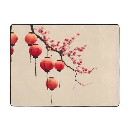 WHJWZY Teppich, Flanell-Teppich für Wohnzimmer, Büro und mehr, Laternen auf Pflaumenblüten, 160 x 121,9 cm von WHJWZY