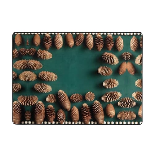 WHJWZY Teppich, Flanell-Teppich für Wohnzimmer, Büro und mehr, Tannenzapfen-Bordüre, 203,2 x 147,3 cm von WHJWZY