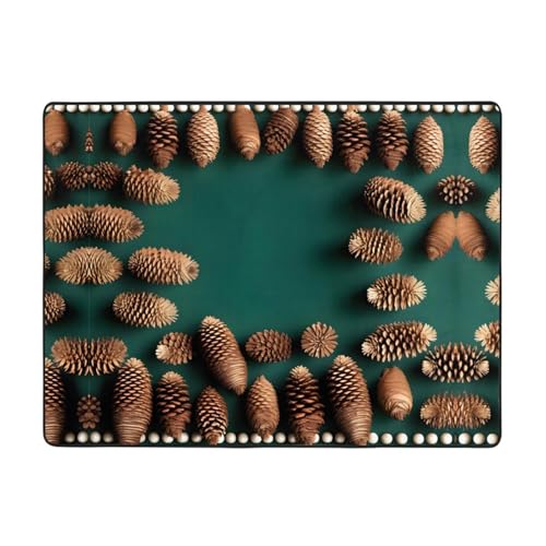 WHJWZY Teppich 160 x 121,9 cm – Flanell-Teppich für Wohnzimmer, Büro und mehr, Tannenzapfen-Bordüre von WHJWZY