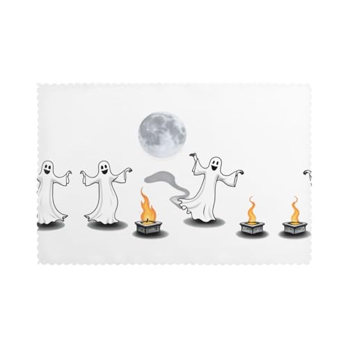WHJWZY Tischsets mit tanzendem Geistermuster, 6-teiliges Set, Tischset, 30,5 x 45,7 cm, für Küche, Esszimmer, Dekoration, waschbar, leicht zu reinigen von WHJWZY