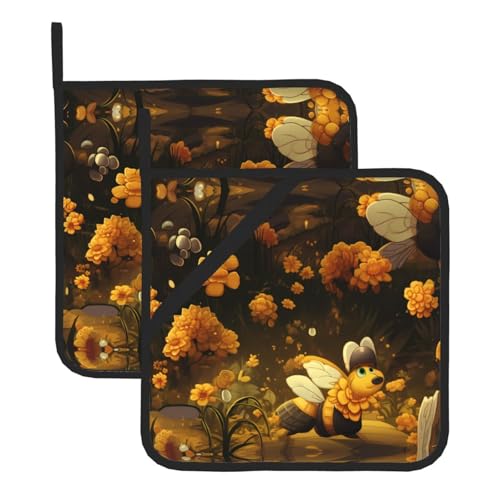 WHJWZY Topflappen 2er Sets - Hitzebeständige und langlebige Küchen Topflappen mit Seil zum Aufhängen Design Gelb Blumen Muster WHJWZY Topflappen 2er Sets - Hitzebeständige und langlebige Küchen Topflappen mit Seil zum Aufhängen Design Gelb Blumen Muster von WHJWZY