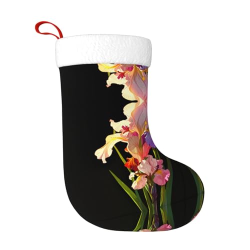 WHJWZY Weihnachtsschmuck Strumpf – für festliche Tage, Feiertage, Partys, Weihnachten, Halloween und Neujahr, Irisblumen-Druck von WHJWZY