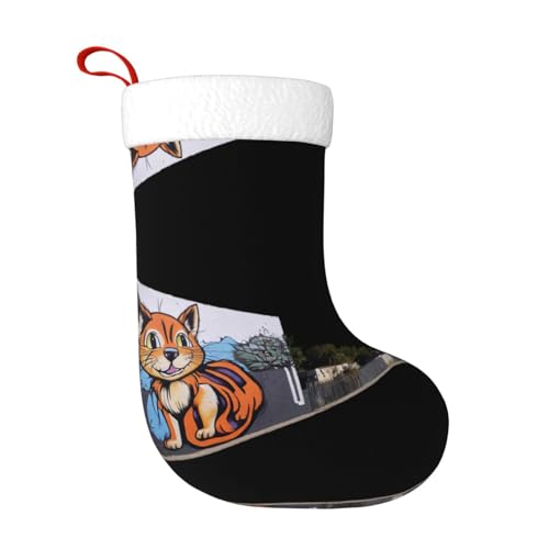 WHJWZY Weihnachtsschmuck Strumpf – für festliche Tage, Feiertage, Partys, Weihnachten, Halloween und Neujahr, Kätzchen-Wandmalerei von WHJWZY