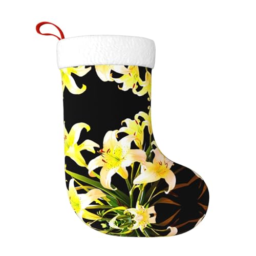 WHJWZY Weihnachtsschmuck Strumpf – für festliche Tage, Feiertage, Partys, Weihnachten, Halloween und Neujahr, ein Blumenstrauß mit Lilien-Druck von WHJWZY