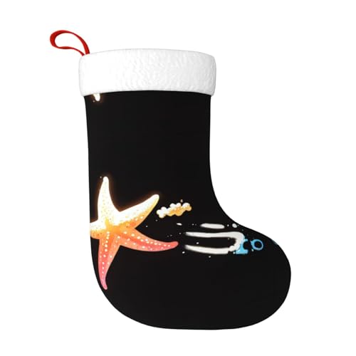 WHJWZY Weihnachtsschmuck Strumpf – für festliche Tage, Feiertage, Partys, Weihnachten, Halloween und Neujahr, holografischer Seestern-Druck von WHJWZY