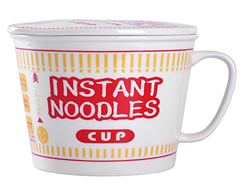 WHJY 765 ml Keramik Moderne Sofortnudeln Schüssel Tasse Becher, große Ramenschüssel mit Griff und Deckel, Keramik Ramenschüssel, Suppenschale, Ramen Schalen, Pastaschüssel – Rot von WHJY