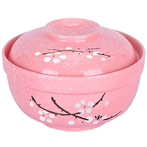 WHJY Japanisches kreatives handbemaltes Keramikgeschirr mit Deckel für Suppe und Nudeln, mit Wärmeerhaltungsfunktion, integrierter Schüssel und Deckel, Rosa von WHJY