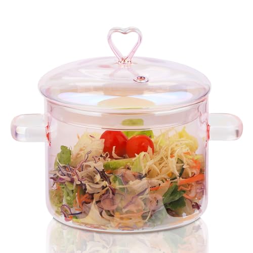 WHJY Transparente Töpfe zum Kochen, rosa Kochgeschirr, rosa Topf, Herztopf, klare Glastöpfe zum Kochen auf dem Herd – 1500 ml WHJY Transparente Töpfe zum Kochen, rosa Kochgeschirr, rosa Topf, Herztopf, klare Glastöpfe zum Kochen auf dem Herd – 1500 ml von WHJY