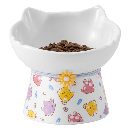 WHOISMIP Katzennapf Erhöht Keramik, Futternapf Katze Cat Food Bowl Katzennäpfe Katzenfutter Napf Fressnäpfe Katzen Erhöhter Näpfe Katzenschüssel Napfset Napferhöhung Trinknapf Futterstation von WHOISMIP