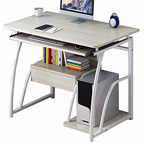 WHOJA Computertisch 70cm Schreibtisch aus Holz mit Tastaturhalterung Schreibtisch mit Regalen Schubladen Büromöbel Bürotisch(Color:Ahorn) von WHOJA