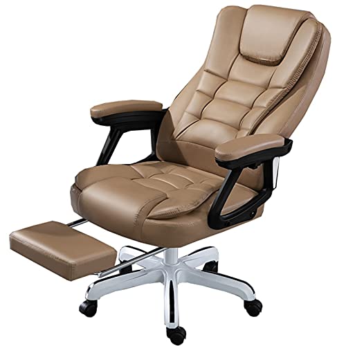 WHOJA Design Bürostuhl Ergonomie PU-Leder Drehtische und Stühle Verstellbare Höhe 145 ° hohe Rückenlehne Mit Pedalen Unisex Entspannen(Color:Khaki) von WHOJA