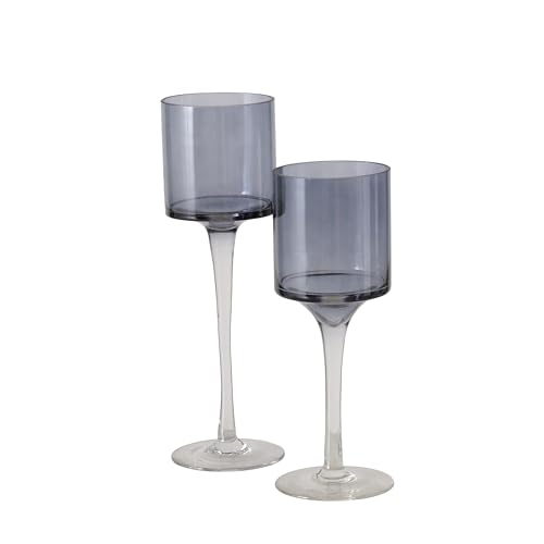 City Chic Kelch Kerzenhalter, 2er Set, graue Tassen und klare Stiele, lackiertes Glas, 9,75 und 11,75 Zoll für Votivkerzen und Teelichter von WHOLE HOUSE WORLDS