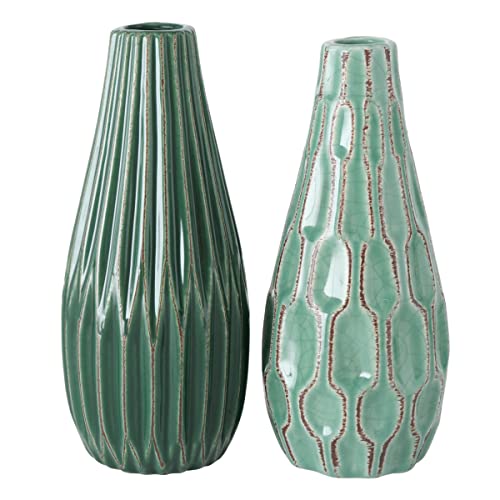 Geometrische grüne Vasen, 2er-Set, strukturierte Gefäße, 2er-Set, Suffused Crackle Glaze, Steingut, je 24,1 cm, modernes Wohndesign Geometrische grüne Vasen, 2er-Set, strukturierte Gefäße, 2er-Set, Suffused Crackle Glaze, Steingut, je 24,1 cm, modernes Wohndesign von WHOLE HOUSE WORLDS