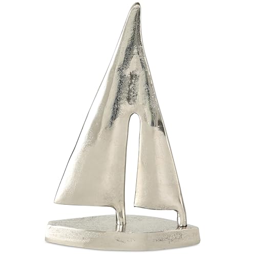 WHOLE HOUSE WORLDS Silber Spinnaker Segelboot Skulptur, poliertes Aluminium, handgegossen, 32 cm hoch, Küstenregatta von WHOLE HOUSE WORLDS