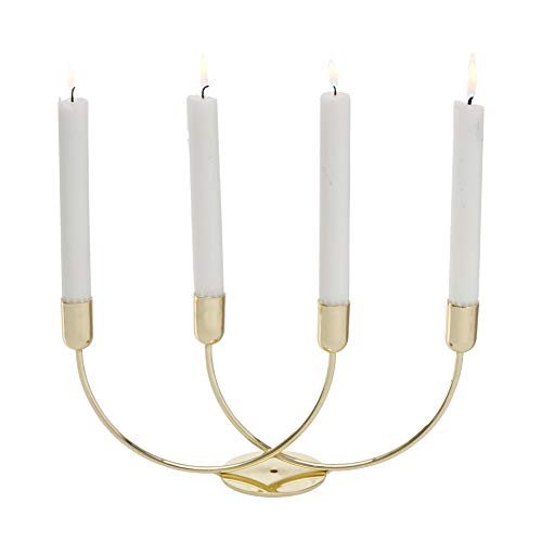 Whole House Worlds WHW Lippenstift-Zylinder-Kandelaber mit kleiner runder Basis, 4 Kegelhalter, goldenes Eisen, 30 x 7,9 x 14 cm (L x B x H) von WHOLE HOUSE WORLDS