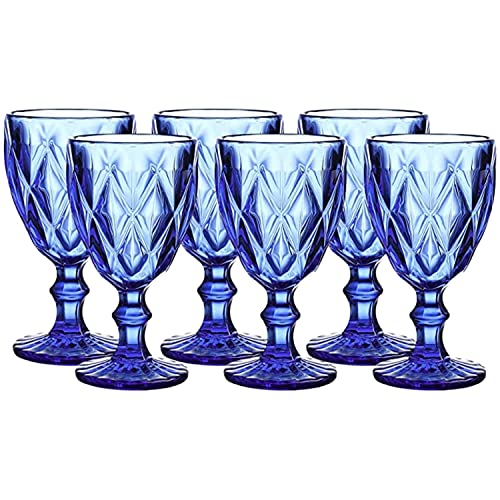 WHOLE HOUSEWARES | Farbiges Trinkgeschirr | 280 ml Wassergläser | 6er Set | Kobaltblaues Diamant-Muster von WHOLE HOUSEWARES