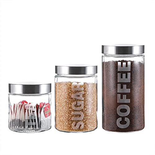 WHOLE HOUSEWARES | Luftdichte Glasbehälter mit Deckel | Vorratsbehälter mit Edelstahldeckel | 3-teiliges Set für Kaffee, Zucker und Tee | 1,6/1,3/0,8L WHOLE HOUSEWARES | Luftdichte Glasbehälter mit Deckel | Vorratsbehälter mit Edelstahldeckel | 3-teiliges Set für Kaffee, Zucker und Tee | 1,6/1,3/0,8L von WHOLE HOUSEWARES