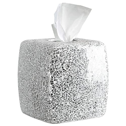 WHOLE HOUSEWARES Mosaik-Glas-Taschentuchbox - Glasbox - Dekorativer Taschentuchspender - Taschentuchspender aus Glas in Silberoptik - Badezimmer-Accessoire für jeden Raum - Tissue Box (Silber) von WHOLE HOUSEWARES