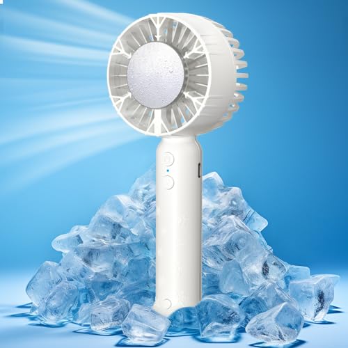 WHOLEV Handventilator, Eiskühlmodus mit 3 Windgeschwindigkeiten, wiederaufladbar über USB, rutschfest und Taschenlampe – Handventilator bleibt überall kühl von WHOLEV
