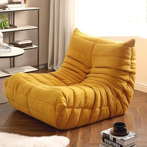 WHOOLEFUN Ergonomischer Boden-Loungesessel, Gelber Samt, Caterpillar Design, 83x100x62 cm, mit Lendenunterstützung (Gelb) von WHOOLEFUN