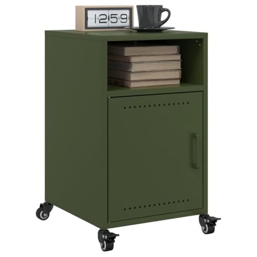 2-Pack Nightstand Olive Green Steel Bedside Table with Wheels and Storage Cabinet for Bedroom Living Room Office Modern Design 36x39x59 cm von WHOPBXGAD