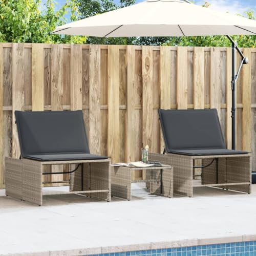 2 Pack Sun Loungers with Glass Table Set, Light Gray PE Rattan Outdoor Furniture, Adjustable Reclining Garden Chairs with Thick Cushions, Patio Poolside Relaxation, Weather Resistant & UV Protected 2 Pack Sun Loungers with Glass Table Set, Light Gray PE Rattan Outdoor Furniture, Adjustable Reclining Garden Chairs with Thick Cushions, Patio Poolside Relaxation, Weather Resistant & UV Protected von WHOPBXGAD