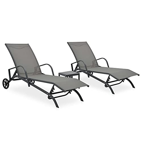 2 Pack Sun Loungers with Side Table, Adjustable Reclining Outdoor Lounge Chairs for Pool Patio Garden, Textilene Fabric & Steel Frame, Gray, Easy to Move and Clean, Includes 2 Lounge 1 Coffee Table 2 Pack Sun Loungers with Side Table, Adjustable Reclining Outdoor Lounge Chairs for Pool Patio Garden, Textilene Fabric & Steel Frame, Gray, Easy to Move and Clean, Includes 2 Lounge 1 Coffee Table von WHOPBXGAD