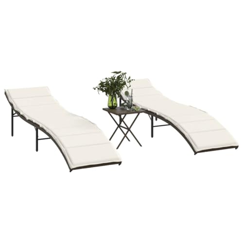 2 Pcs Brown Poly Rattan Sun Loungers with Adjustable Backrest & Side Table, Outdoor Garden Poolside Lounge Chairs with Thick Cushions, Weather-Resistant PE Wicker & Powder-Coated Steel Frame 2 Pcs Brown Poly Rattan Sun Loungers with Adjustable Backrest & Side Table, Outdoor Garden Poolside Lounge Chairs with Thick Cushions, Weather-Resistant PE Wicker & Powder-Coated Steel Frame von WHOPBXGAD