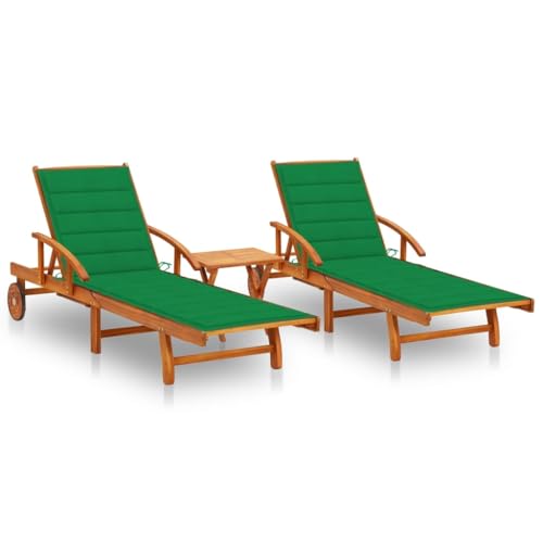 2 Pcs Sun Loungers with Table and Cushions, Solid Acacia Wood Outdoor Lounge Chairs Set for Garden, Patio, Poolside, Adjustable Backrest & Footrest, Foldable Design, Weather-Resistant, Easy to Move 2 Pcs Sun Loungers with Table and Cushions, Solid Acacia Wood Outdoor Lounge Chairs Set for Garden, Patio, Poolside, Adjustable Backrest & Footrest, Foldable Design, Weather-Resistant, Easy to Move von WHOPBXGAD