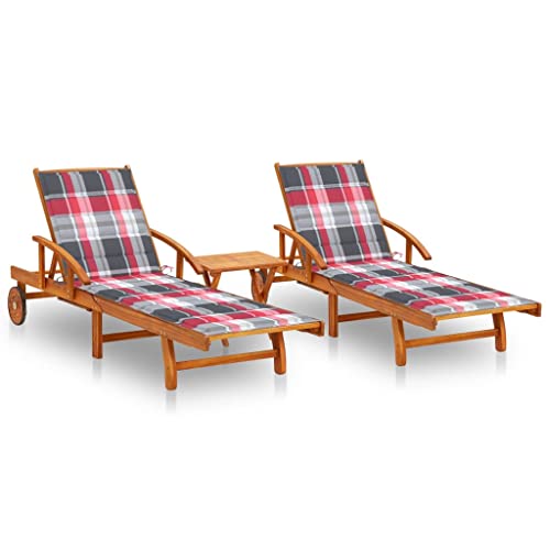 2 Pcs Sun Loungers with Table and Cushions, Solid Acacia Wood Outdoor Lounge Chairs for Garden, Patio, Poolside, Adjustable Backrest & Footrest, Foldable Design, Weather-Resistant, Easy to Move 2 Pcs Sun Loungers with Table and Cushions, Solid Acacia Wood Outdoor Lounge Chairs for Garden, Patio, Poolside, Adjustable Backrest & Footrest, Foldable Design, Weather-Resistant, Easy to Move von WHOPBXGAD