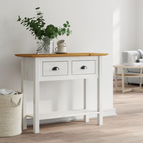 BODO Console Table Brown 91x35x74 cm Solid Pine Wood with 2 Drawers & Storage Shelf - Rustic French Style Entryway Sofa Table for Hallway Living Room Decor BODO Console Table Brown 91x35x74 cm Solid Pine Wood with 2 Drawers & Storage Shelf - Rustic French Style Entryway Sofa Table for Hallway Living Room Decor von WHOPBXGAD