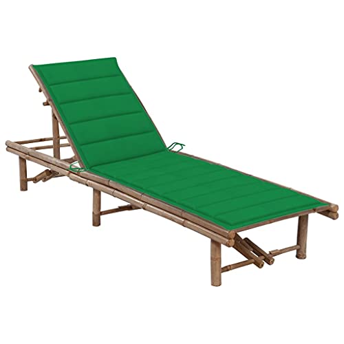 Bamboo Sun Lounger with Cushion, Adjustable 3-Position Reclining Garden Lounge Chair for Outdoor Relaxation, Patio Poolside Sunbathing, Durable & Easy to Clean, Includes Polyester Pad (200x65cm) von WHOPBXGAD