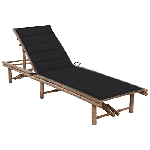 Bamboo Sun Lounger with Cushion, Adjustable Garden Lounge Chair for Outdoor Relaxation, Patio Poolside Sunbathing, 3-Position Reclining, Durable & Easy Clean Bambus Liege, Includes Comfortable Pad von WHOPBXGAD