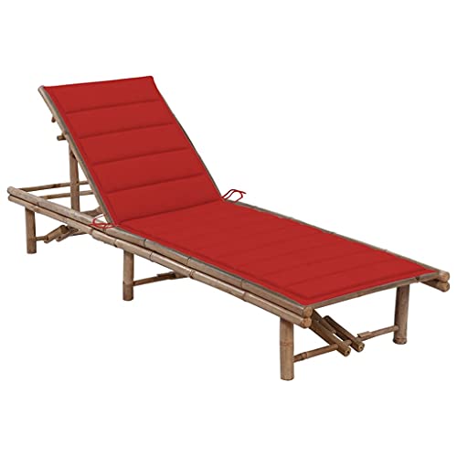 Bamboo Sun Lounger with Cushion, Adjustable Reclining Garden Lounge Chair for Outdoor Patio Poolside, Comfortable Rattan Daybed with 3-Position Backrest, Red Fabric Pad, No Assembly Required Bamboo Sun Lounger with Cushion, Adjustable Reclining Garden Lounge Chair for Outdoor Patio Poolside, Comfortable Rattan Daybed with 3-Position Backrest, Red Fabric Pad, No Assembly Required von WHOPBXGAD