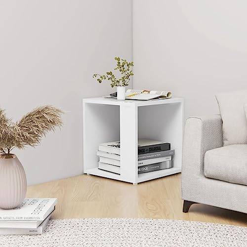 Beistelltisch Weiß 33x33x34,5 cm Holzwerkstoff - Rustikaler Ecktisch für Wohnzimmer, Schlafzimmer Balkon Stabiles Side Table mit Dekofläche für Bücher, Pflanzen Deko - Einfacher Selbstaufbau von WHOPBXGAD