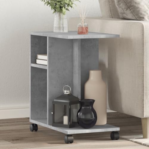 Beistelltisch mit Rollen Betongrau 50x30x55 cm - Side Table with Wheels for Living Room Bedroom Sturdy Wooden Particle Board Modern End Table with Storage Space & 4 Casters (2 Lockable) von WHOPBXGAD