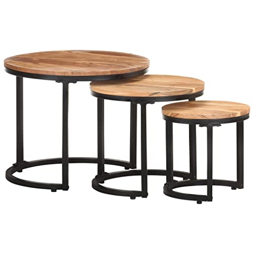 Beistelltische 3 STK. Massivholz Akazie - Industrieller Charme Wohnzimmer Set, Robuste Tische mit Pulverbeschichteten Eisengestellen, Nesting Side Tables für Balkon, Garten, Esszimmer, 3 Größen von WHOPBXGAD