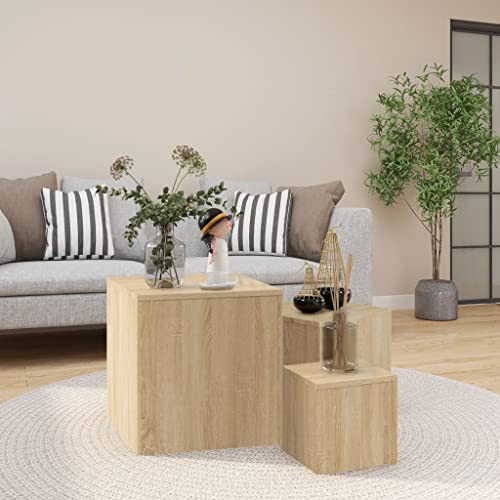Beistelltische 3 Stk. Set Side Tables for Living Room, Bedroom - Sonoma Oak Wood Material, Nesting Tables with 3 Sizes (45x45x45cm, 35x35x35cm, 24x24x24cm), Plant Stand, Nightstand, Sofa Table von WHOPBXGAD
