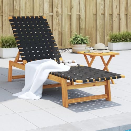 Black Sun Lounger with Adjustable Backrest - Solid Acacia Wood Olefin Fabric Poolside Garden Terrace Lounge Chair for Relaxing - 4-Position Recliner Durable Weather-Resistant Outdoor Furniture von WHOPBXGAD