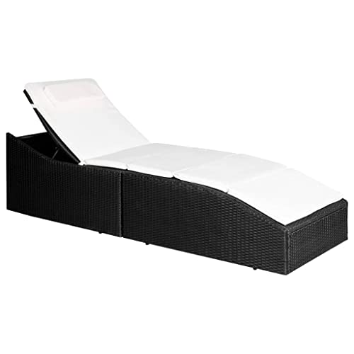 Black and Cream White Poly Rattan Sun Lounger with Cushion - Foldable Adjustable Garden Lounge Chair for Patio Poolside Waterproof PE Rattan Powder-Coated Steel Frame - Includes Thick Padded Mattress Black and Cream White Poly Rattan Sun Lounger with Cushion - Foldable Adjustable Garden Lounge Chair for Patio Poolside Waterproof PE Rattan Powder-Coated Steel Frame - Includes Thick Padded Mattress von WHOPBXGAD