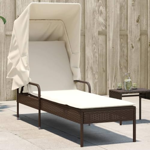 Braun Poly Rattan Sun Lounger with Adjustable Canopy, 4-Position Reclining Garden Lounge Chair, Outdoor Daybed with Removable Cushion, Weather-Resistant PE Wicker Patio Furniture Poolside & Terrace Braun Poly Rattan Sun Lounger with Adjustable Canopy, 4-Position Reclining Garden Lounge Chair, Outdoor Daybed with Removable Cushion, Weather-Resistant PE Wicker Patio Furniture Poolside & Terrace von WHOPBXGAD